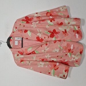 Emma James Coquette Pink Floral Cottagecore Linen Blend Lagenlook Blazer Size 14